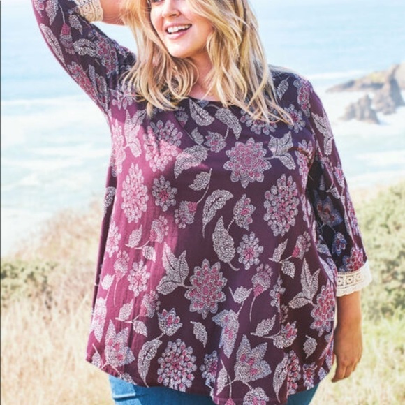 Woman Within Crochet-Sleeve Tunic in Navy - Picture 1 of 8